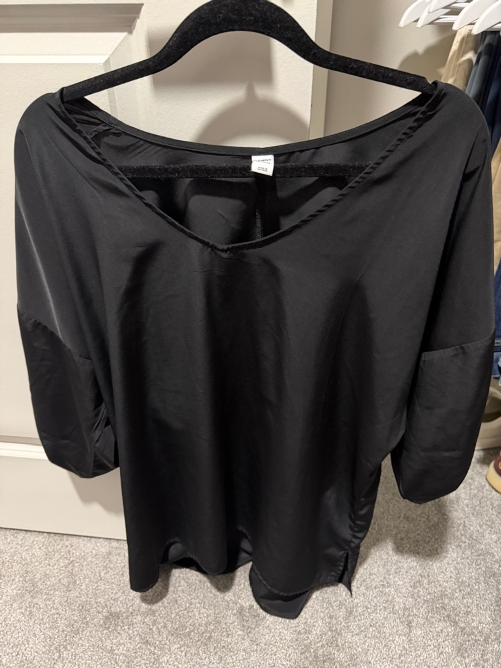 Old Navy Black Satin Boatneck Tunic Top